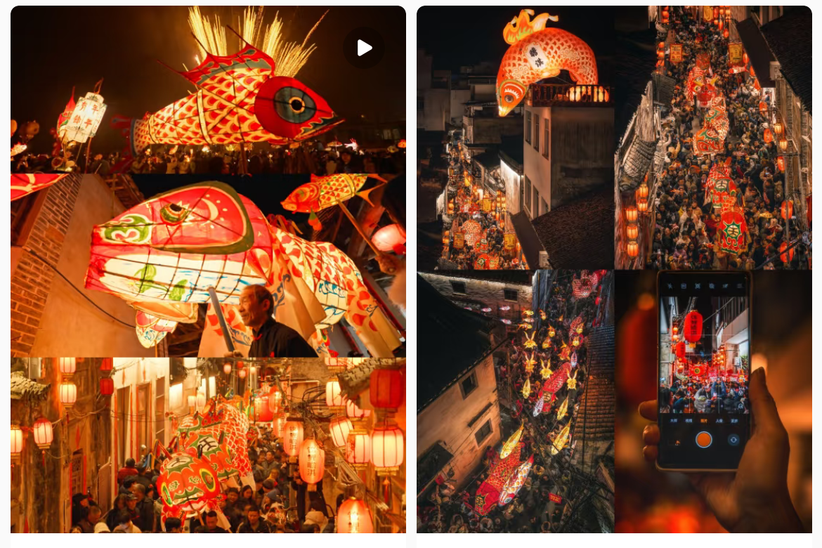 魚燈相關(guān)視頻、圖片獲得數(shù)萬點(diǎn)贊。社交媒體截圖